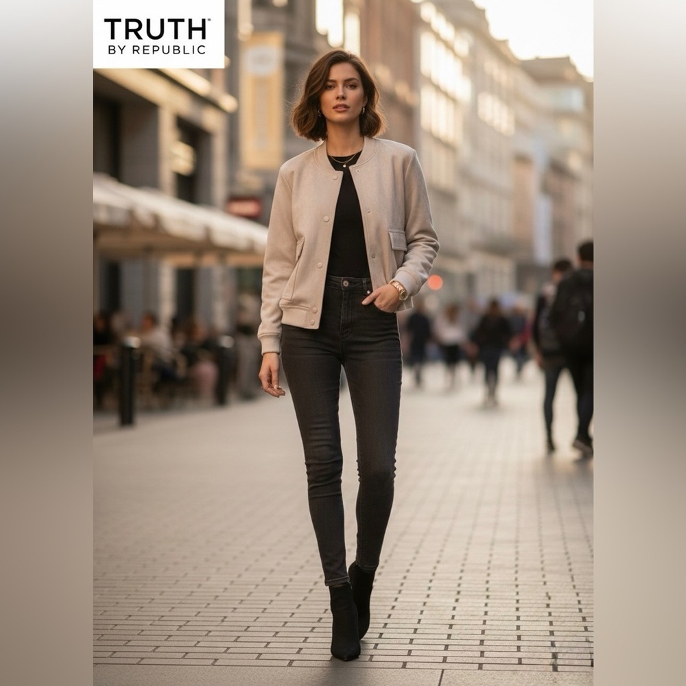 NWT The Truth By Republic Cream Faux Leather Bomber Jacket size XL
